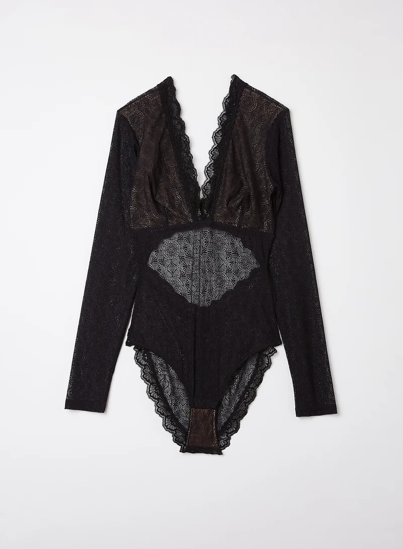 underprotection Fabienne Lace Bodystocking Black