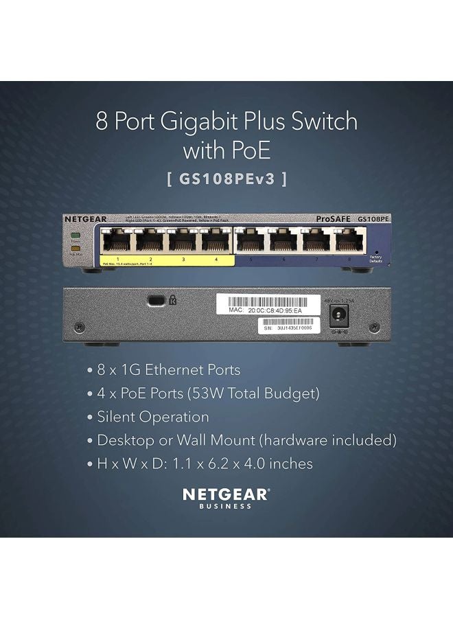 NETGEAR - 8-Port Gigabit Ethernet Smart Managed Plus Switch Grey - Image 1