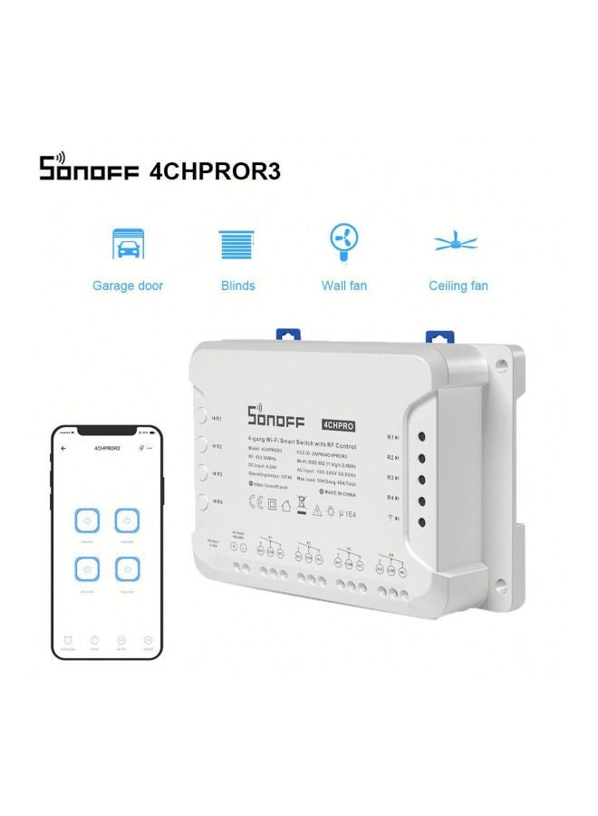 SONOFF - Sonoff 4CH Pro R3 Wi-Fi Smart Switch 4-Channel Din Rail Mounting Home White - Image 1