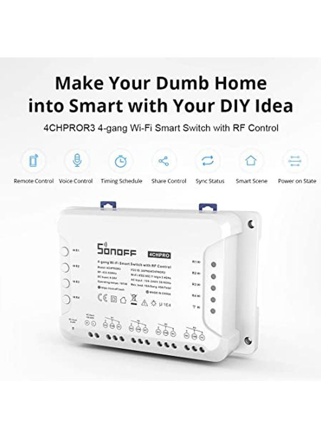 SONOFF - Sonoff 4CH Pro R3 Wi-Fi Smart Switch 4-Channel Din Rail Mounting Home White - Image 1