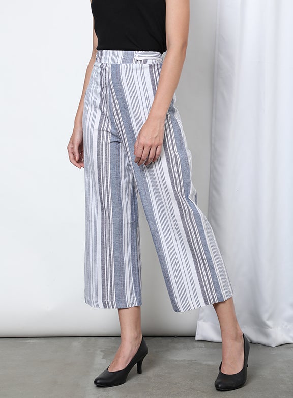 Aila - Mid-Rise Striped Pattern Pants Blue - Image 1