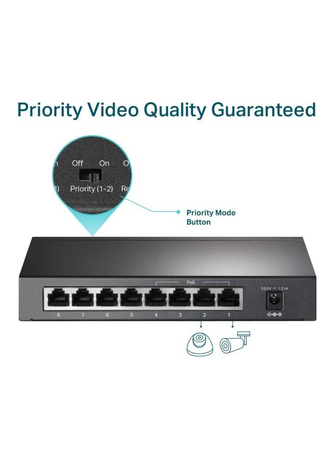 TP-LINK - 8-Port Desktop Switch With 4-Port POE Black/White/Green - Image 1