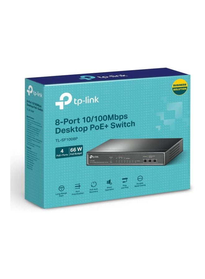 TP-LINK - 8-Port Desktop Switch With 4-Port POE Black/White/Green - Image 1