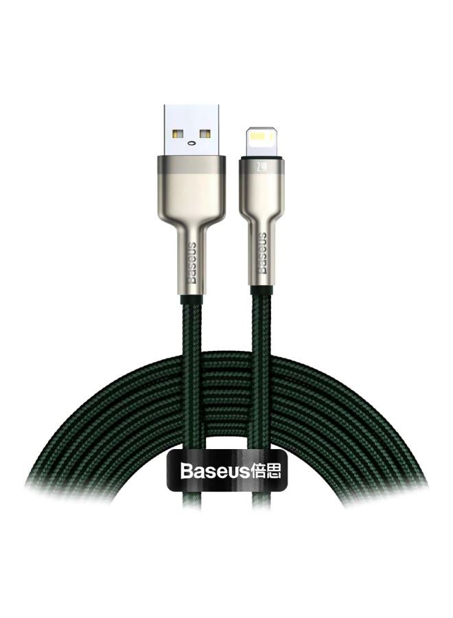 Baseus USB-A to Lightning-Fast Charging Data Transfer Cable Cafule Series Braided Nylon 2.4A for iPhone 14 Pro/14 Pro Max, 13 Pro/13 Pro Max/13/13 mini, iPad 9, 12 mini/12/12 Pro and More 2M Green/Silver - Image 1