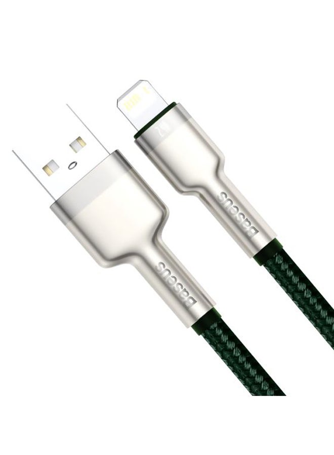 Baseus USB-A to Lightning-Fast Charging Data Transfer Cable Cafule Series Braided Nylon 2.4A for iPhone 14 Pro/14 Pro Max, 13 Pro/13 Pro Max/13/13 mini, iPad 9, 12 mini/12/12 Pro and More 2M Green/Silver - Image 2