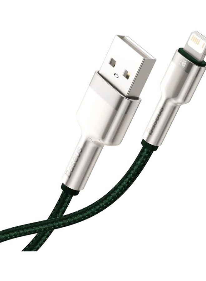 Baseus USB-A to Lightning-Fast Charging Data Transfer Cable Cafule Series Braided Nylon 2.4A for iPhone 14 Pro/14 Pro Max, 13 Pro/13 Pro Max/13/13 mini, iPad 9, 12 mini/12/12 Pro and More 2M Green/Silver - Image 3