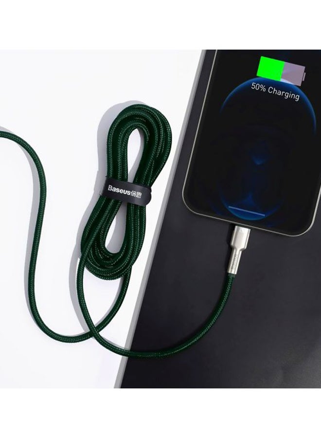 Baseus USB-A to Lightning-Fast Charging Data Transfer Cable Cafule Series Braided Nylon 2.4A for iPhone 14 Pro/14 Pro Max, 13 Pro/13 Pro Max/13/13 mini, iPad 9, 12 mini/12/12 Pro and More 2M Green/Silver - Image 4