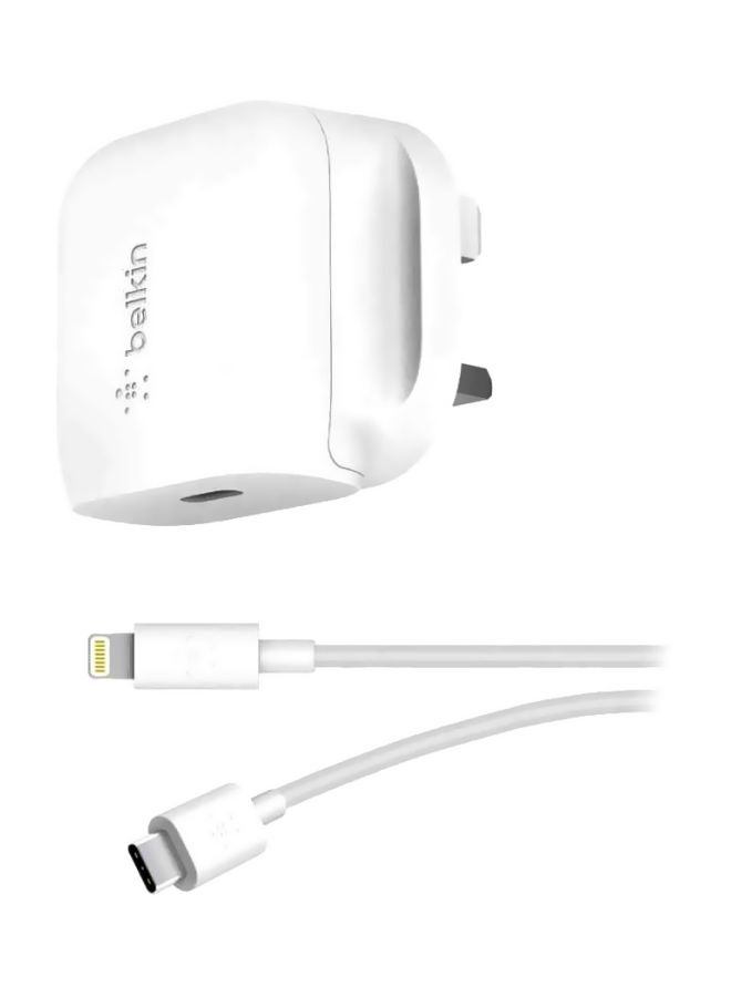 belkin MFi Certified Boost Charge USBC Wall Charger 20W  4 ft USBC to Lightning Cable (Fast Charger for iPhone 1414 Plus 14 Pro 14 Pro Max 13 13 ProPro Max 13 mini iPad Air 2020 8th gen) White  - Image 1