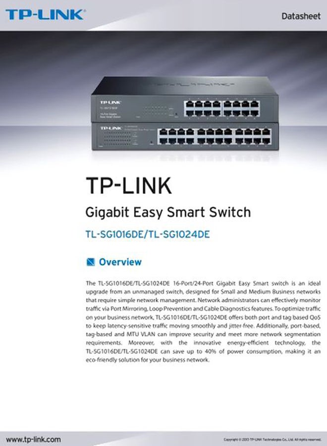 TP-LINK - 24 Port Gigabit Easy Smart Switch Black - Image 1