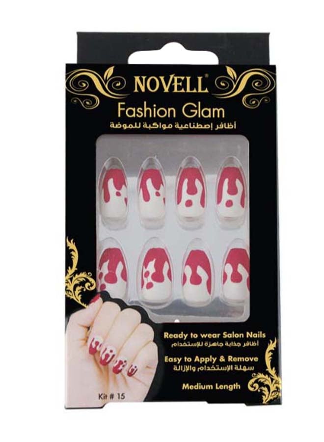 نوفل مجموعة أظافر صناعية عصرية #15 أحمر/أبيض - Image 1