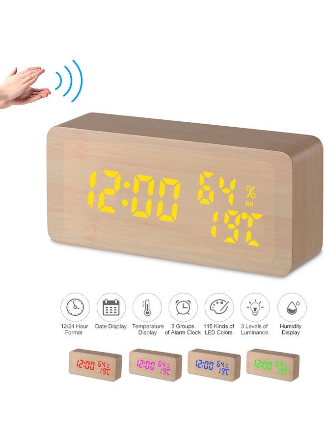 ساعة منبه خشبية LED بُني خشبي 28.00 x 8.00 x 13.00سم - Image 1