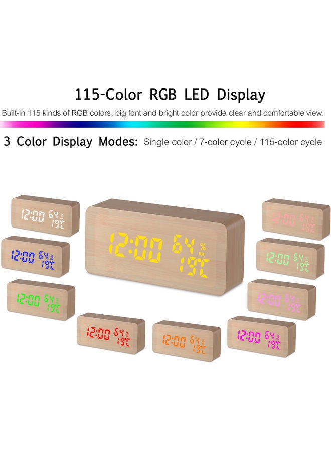ساعة منبه خشبية LED بُني خشبي 28.00 x 8.00 x 13.00سم - Image 3