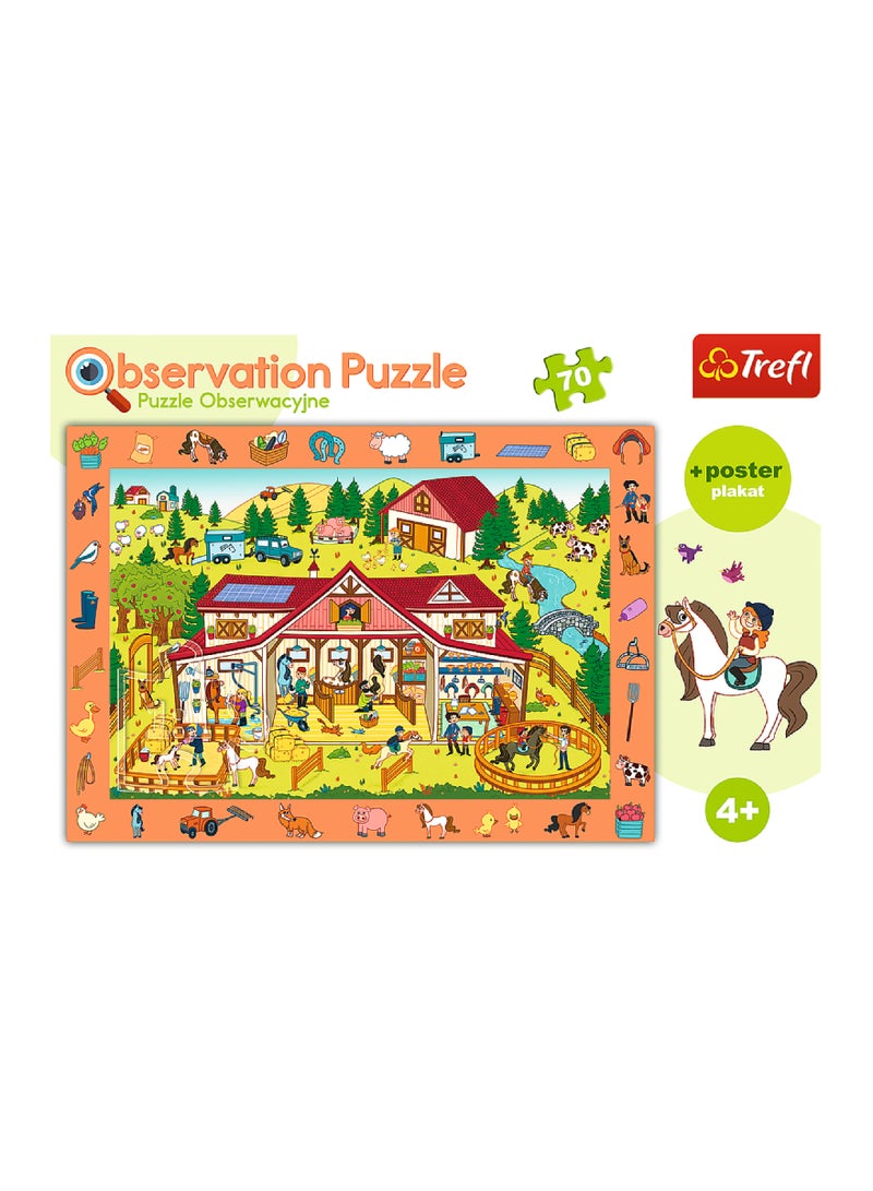 Trefl - 70-Piece Observation Visit The Stud Farm Jigsaw Puzzle Set 33 x 0.5 x 22.5cm - Image 1