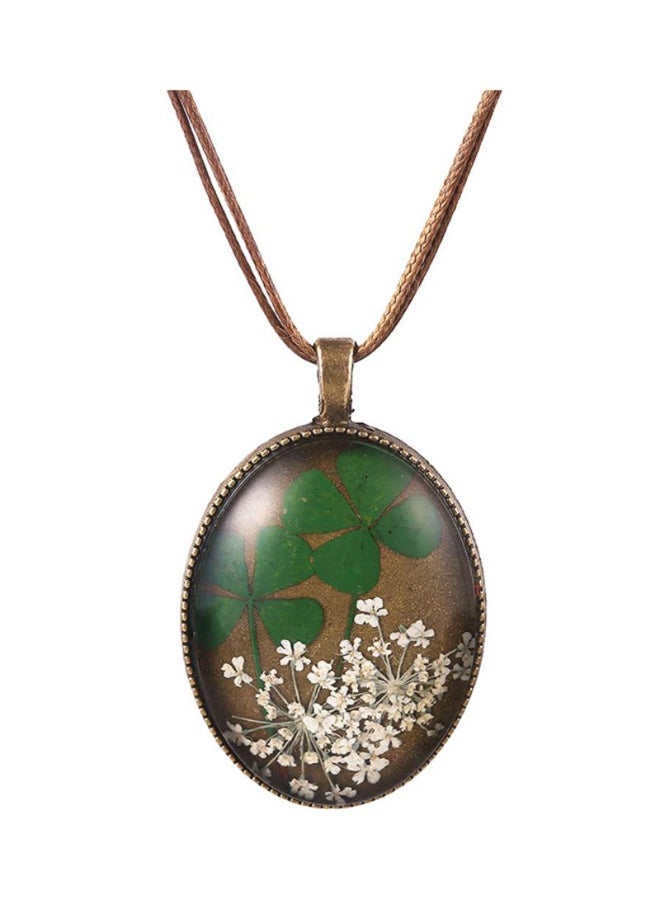 FM FM42 Lace Dried Flowers Oval Pendant Necklace  - Image 1