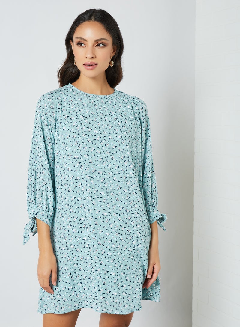 Aila Casual Round Neck Mini Dress Blue Aop  - Image 1