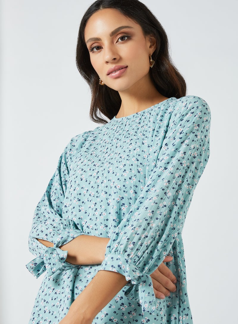 Aila Casual Round Neck Mini Dress Blue Aop  - Image 2