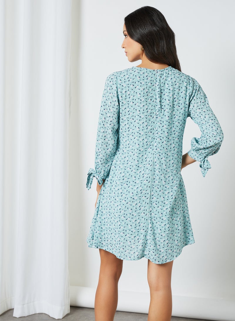 Aila Casual Round Neck Mini Dress Blue Aop  - Image 3