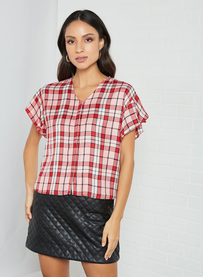 Aila - Casual V-Neck Blouse Top Pink Multicolour - Image 1