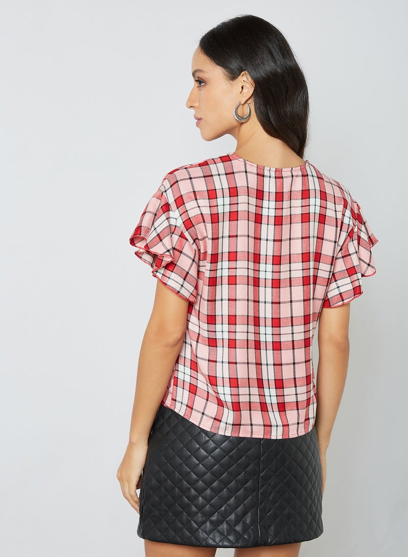 Aila - Casual V-Neck Blouse Top Pink Multicolour - Image 1