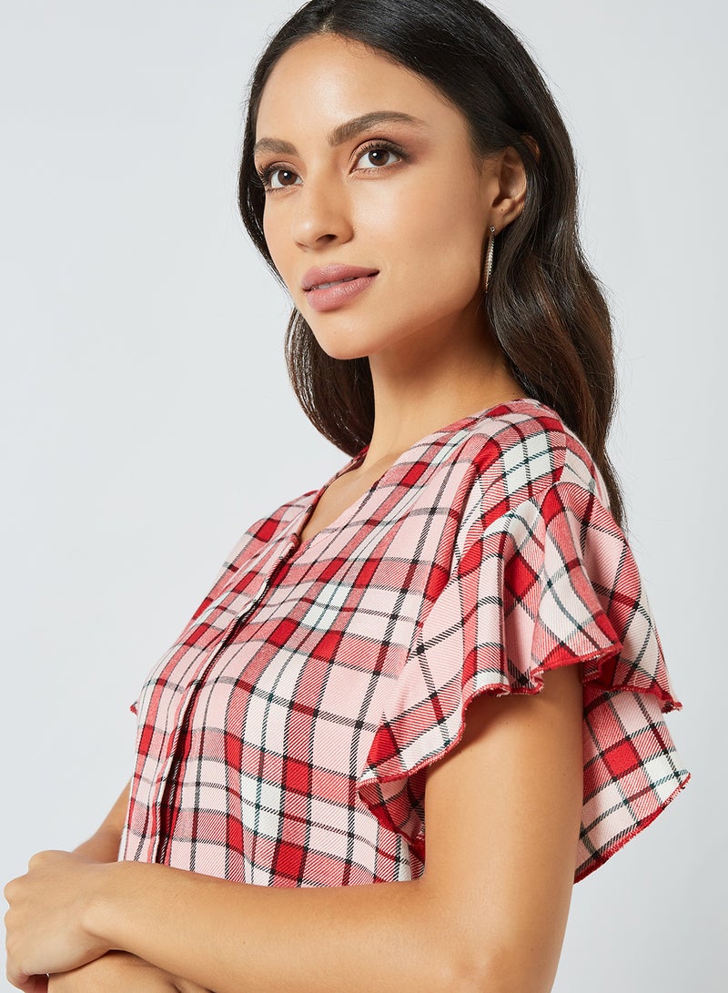 Aila - Casual V-Neck Blouse Top Pink Multicolour - Image 1