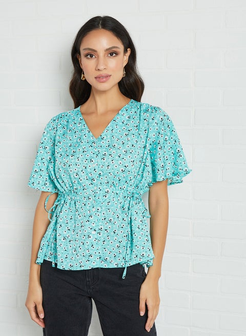 Casual V-Neck Printed Blouse Top Multicolour