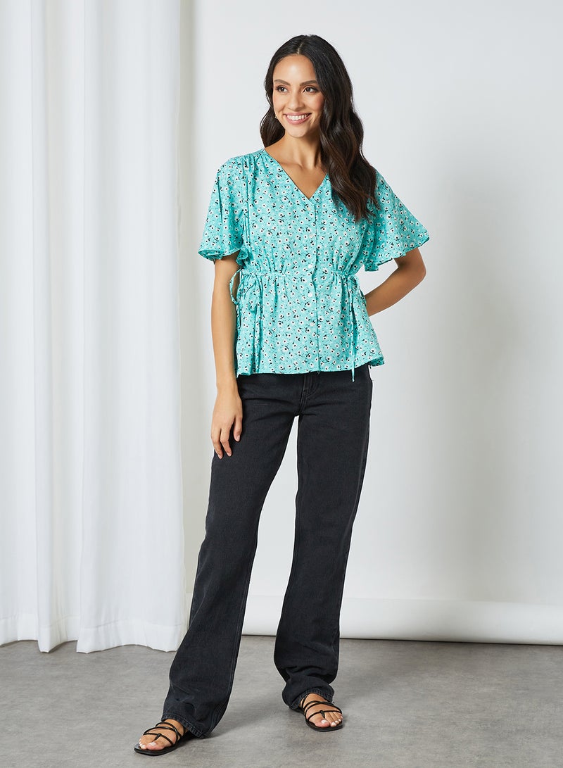 Aila - Casual V-Neck Printed Blouse Top Multicolour - Image 1