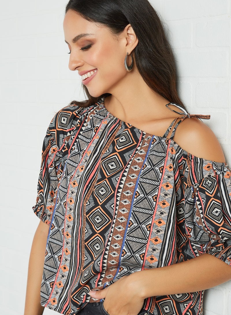 Aila One Shoulder Neck Printed Blouse Top Multicolor  - Image 3