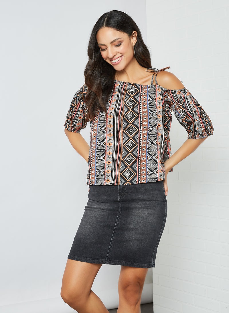 Aila One Shoulder Neck Printed Blouse Top Multicolor  - Image 1