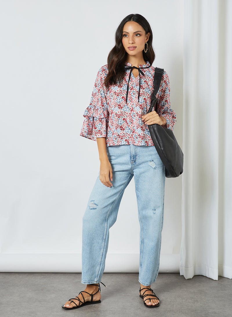 Aila Printed Flared Sleeves Blouse Top Multicolour Aop - Image 3