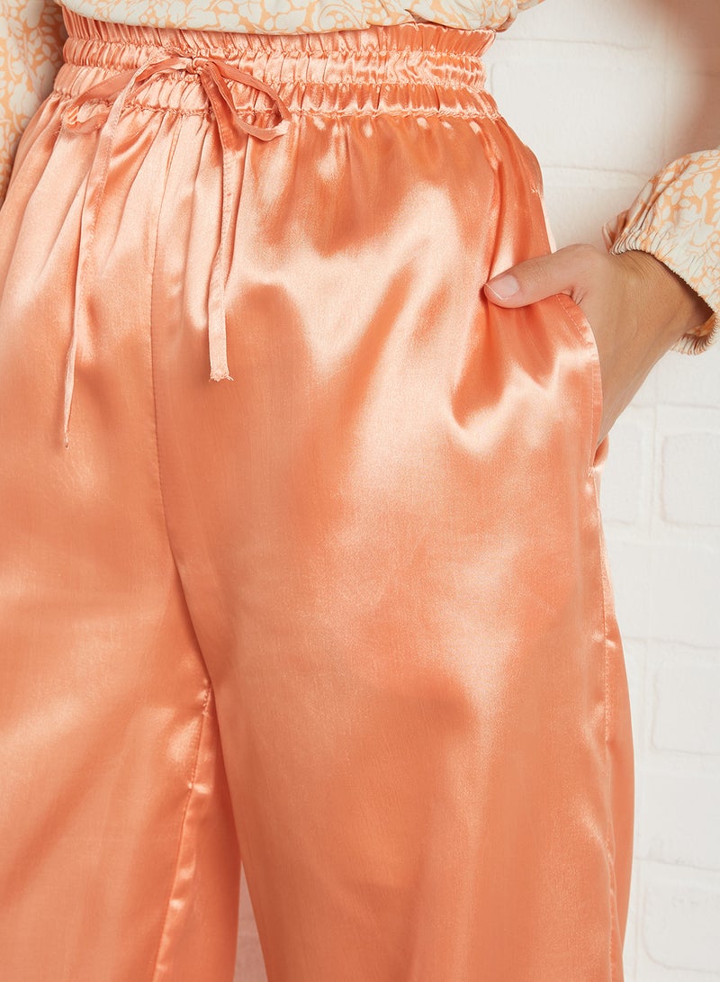 Aila Mid-Rise Plain Drawstring Pants Rust Solid  - Image 3