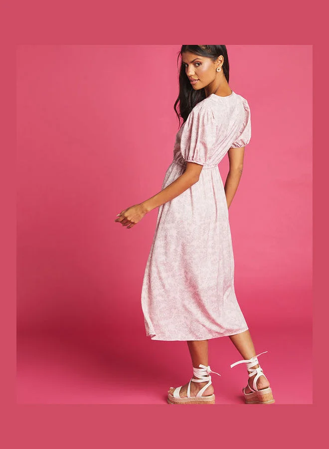 Closet By Styli Floral Print V-Neck Midi Dress Pink