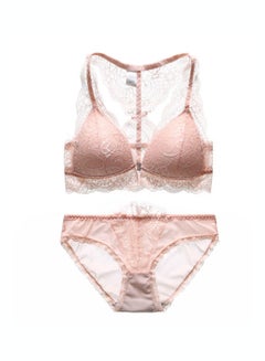 Lace Detail Bra And Brief Set Beige