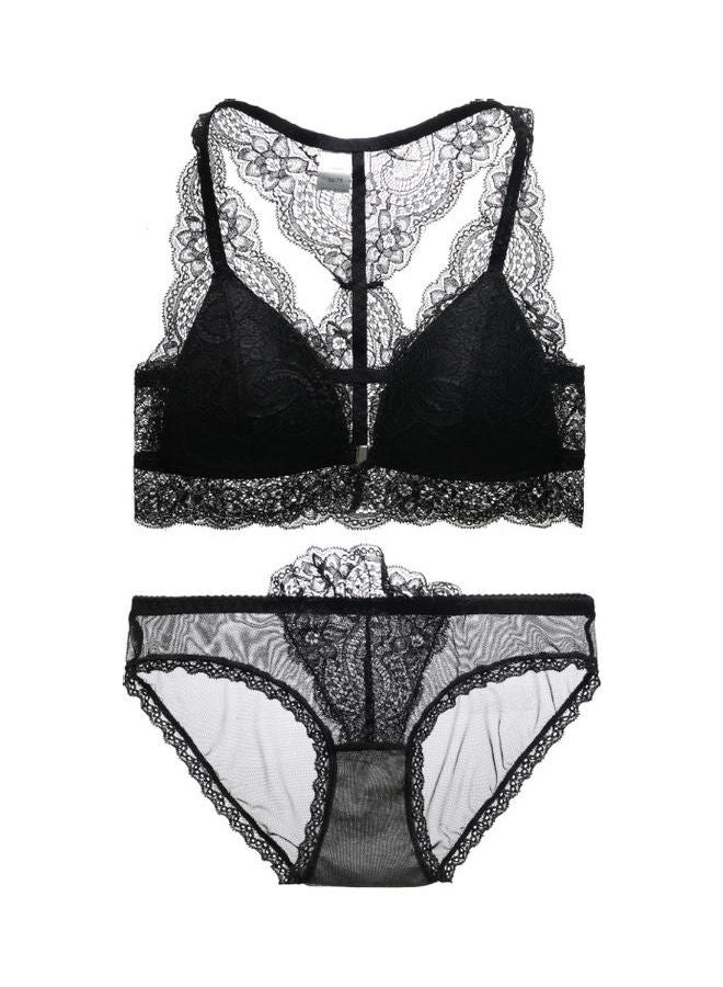 Lace Detail Bra And Brief Set Black