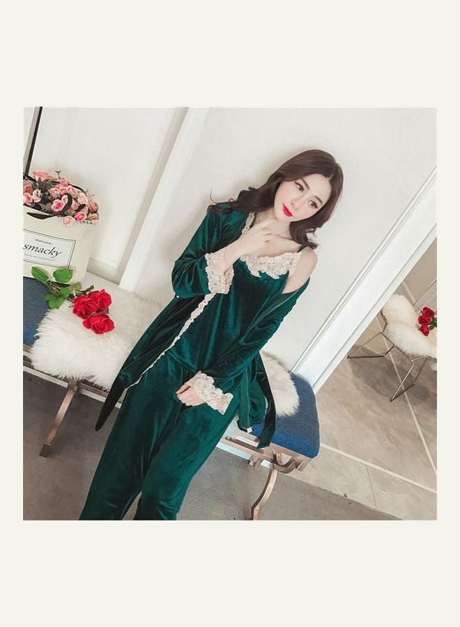 Women's Solid Color Ladylike Lace Velvet Pyjama Set Blue - Image 4