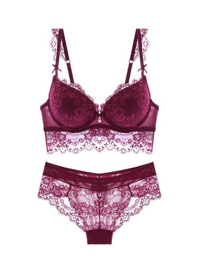Women's Solid Color Lace 3/4 Cup Comfy Beauty Back Thin Bralette Red  - Image 1