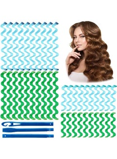 XiuWoo 40-Piece Heatless Spiral Hair Curler Set Blue/Green  - Image 1