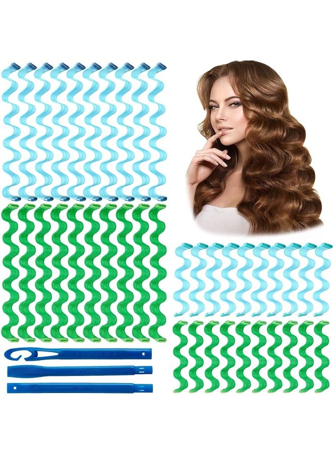 XiuWoo 40-Piece Heatless Spiral Hair Curler Set Blue/Green - Image 1