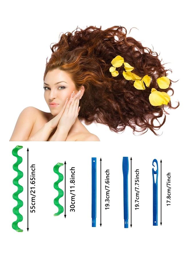 XiuWoo 40-Piece Heatless Spiral Hair Curler Set Blue/Green - Image 2