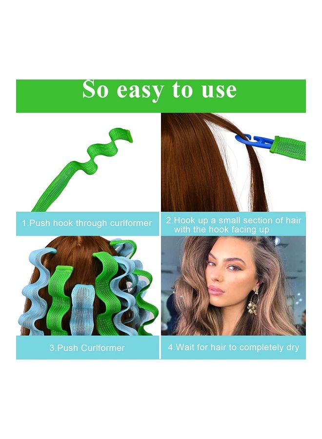 XiuWoo 40-Piece Heatless Spiral Hair Curler Set Blue/Green - Image 4