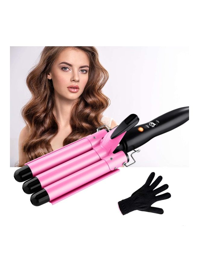 شو وو مجموعة مكونة من 3 بكرات لتجعيد الشعر مع قفازات وردي/أسود - Image 1