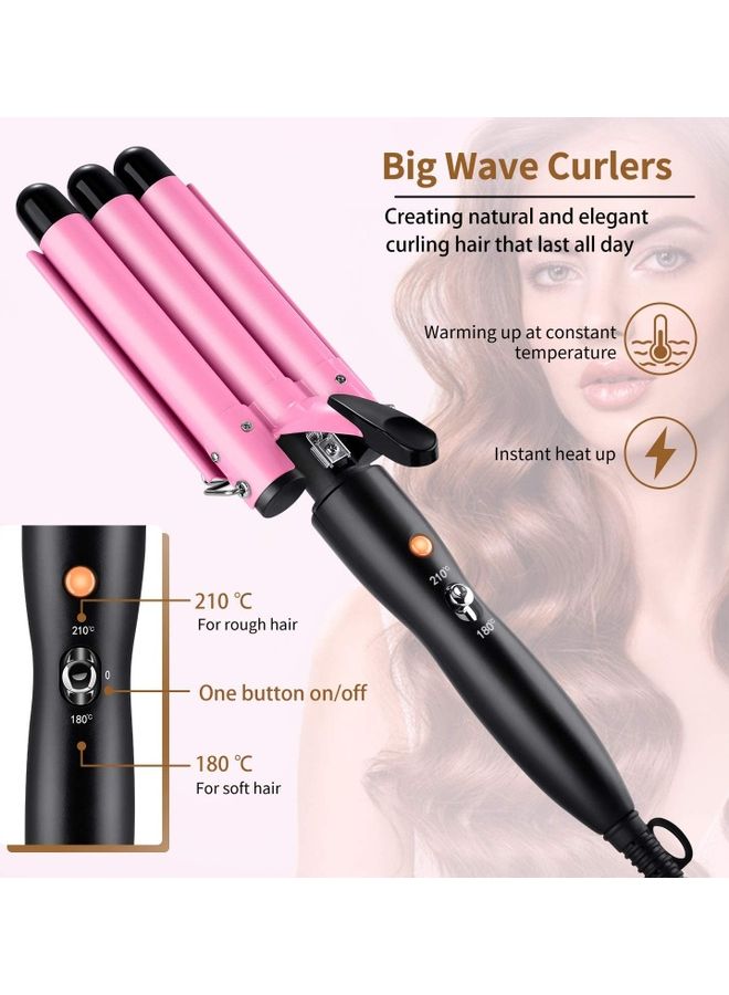 شو وو مجموعة مكونة من 3 بكرات لتجعيد الشعر مع قفازات وردي/أسود - Image 2