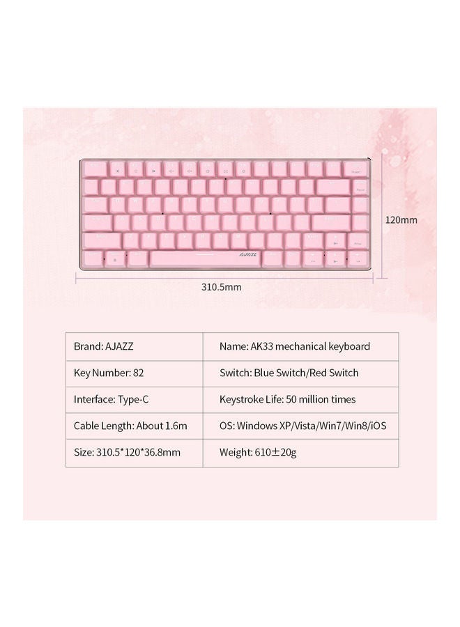 Ajazz AK33 Mechanical Gaming Keyboard Black Blue Switch 82 Keys for PC Games Laptop Ergonomic LED Backlit Pink  - Image 3
