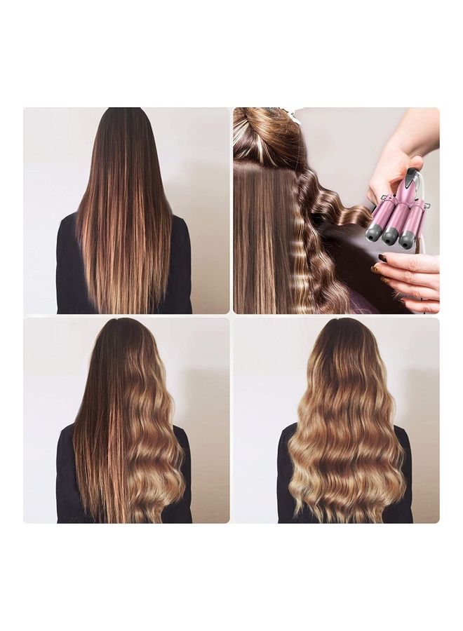 XiuWoo 3 Barrel Portable Hair Curler Electric Iron Pink/Black - Image 3