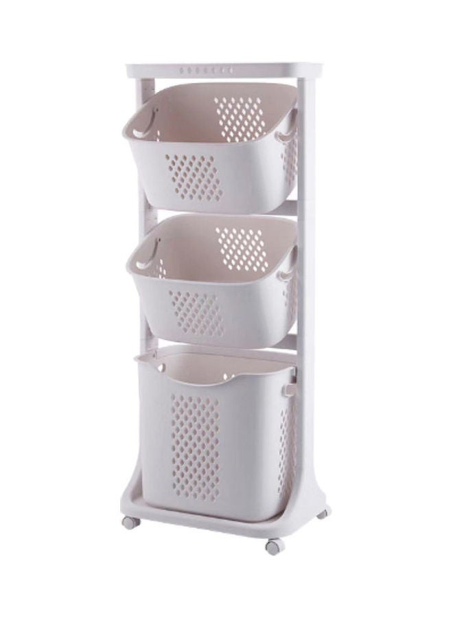 3-Tier Trolley Basket With 6 Side Hooks White 44x33x110cm - Image 1