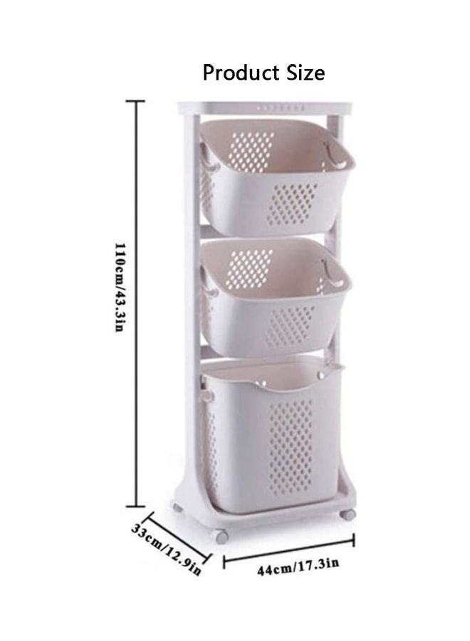 3-Tier Trolley Basket With 6 Side Hooks White 44x33x110cm - Image 3