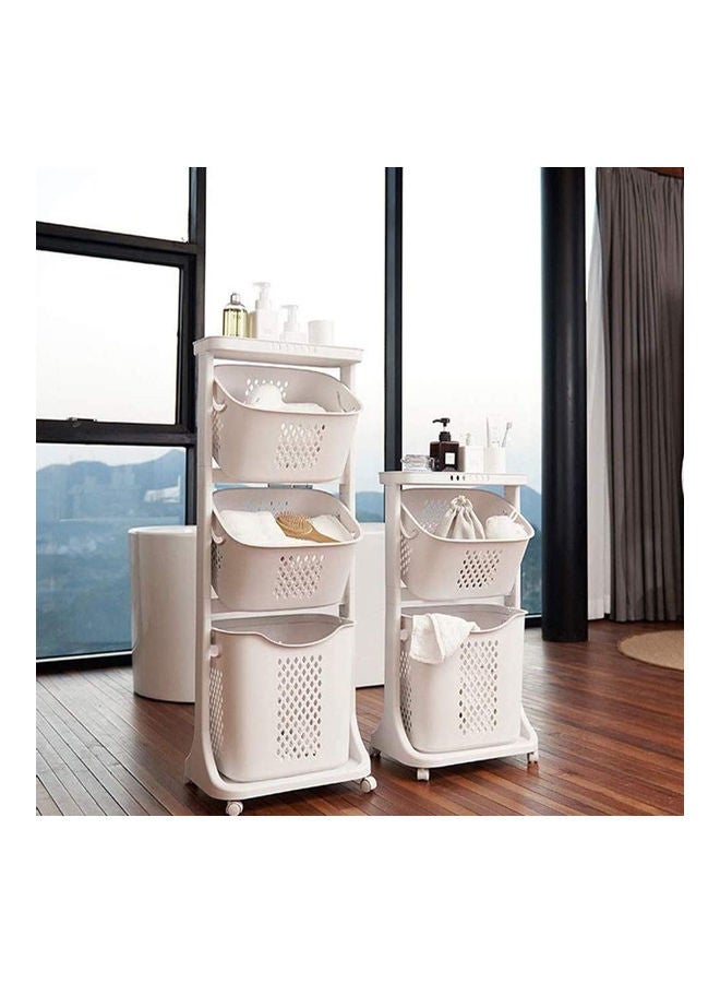 3-Tier Trolley Basket With 6 Side Hooks White 44x33x110cm - Image 5