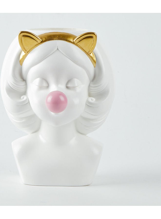 XiuWoo Girl Blowing Bubbles Succulent Flower Pot Vase White/Gold/Pink One Size - Image 1