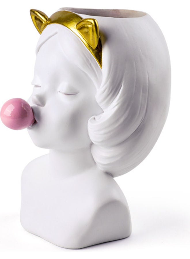 XiuWoo Girl Blowing Bubbles Succulent Flower Pot Vase White/Gold/Pink One Size - Image 1