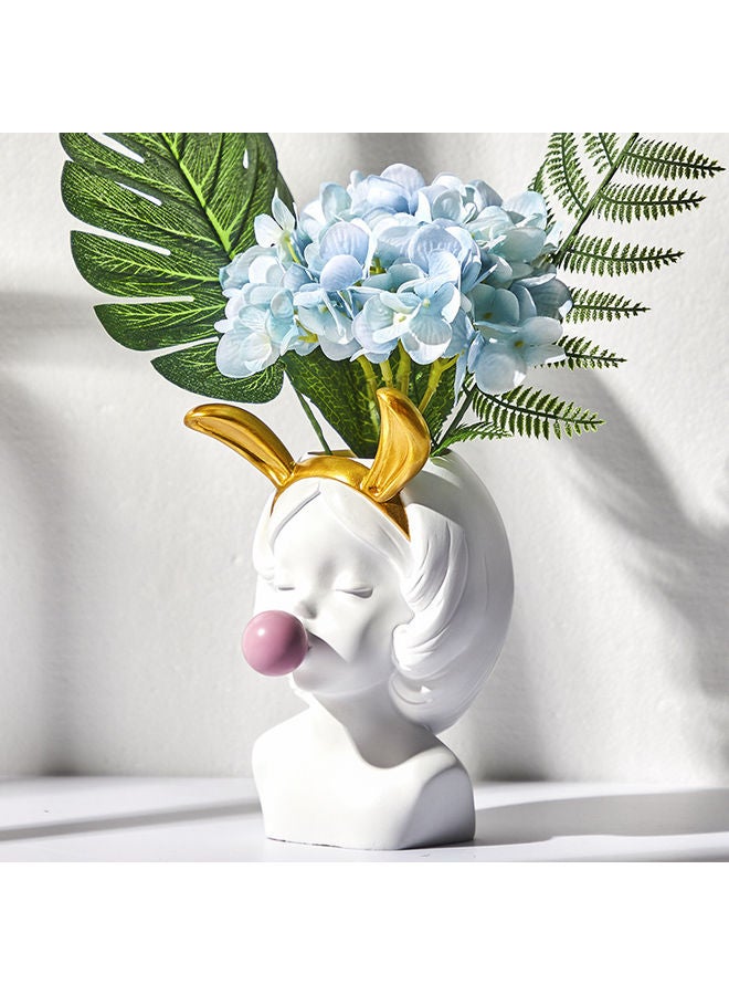 XiuWoo Girl Blowing Bubbles Succulent Flower Pot Vase White/Gold/Pink One Size - Image 2