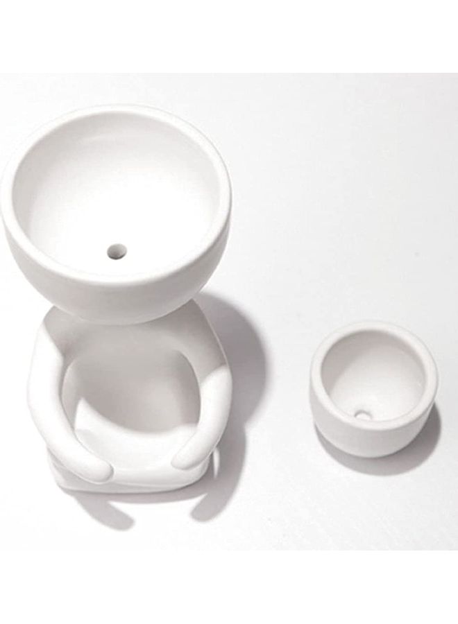 شو وو أصيص زهور من السيراميك للنباتات العصارية على شكل إنسان أبيض One Size - Image 2